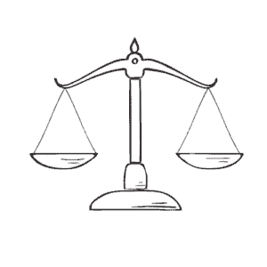 Eine einfache schwarz-weiße Strichzeichnung einer ausgewogenen Waage, die Gerechtigkeit oder Fairness symbolisiert. Die Waage, die einem Eintrag im Baumlexikon ähnelt, besteht aus zwei Waagschalen, die an einem zentralen Balken hängen, der von einem Ständer getragen wird. Der Hintergrund ist schlicht.